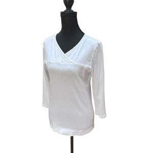 Royal Robbins Women's White V-Neck Top Blouse 3/4 length sleeves EUC
